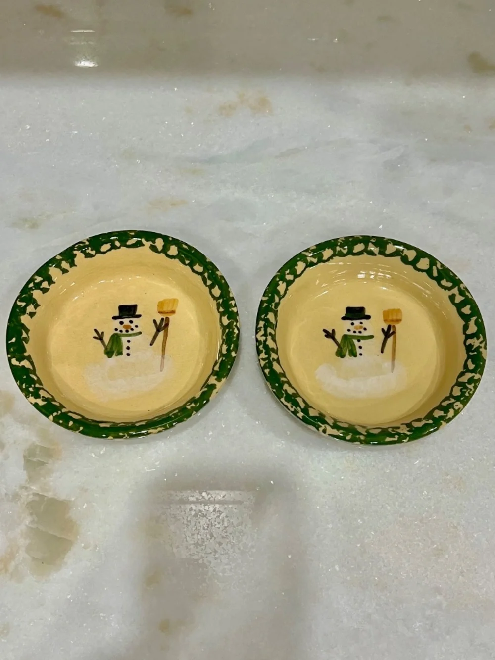 🐶 Alpine Pottery Snowman Pet Bowls - Set of 2 - Like New! 🐶